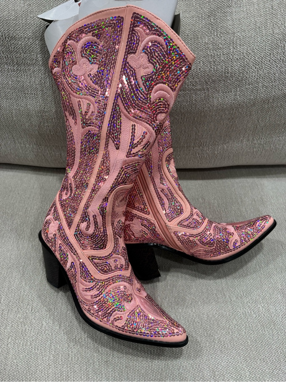 Helen’s Heart Pink Sequin Western Boots